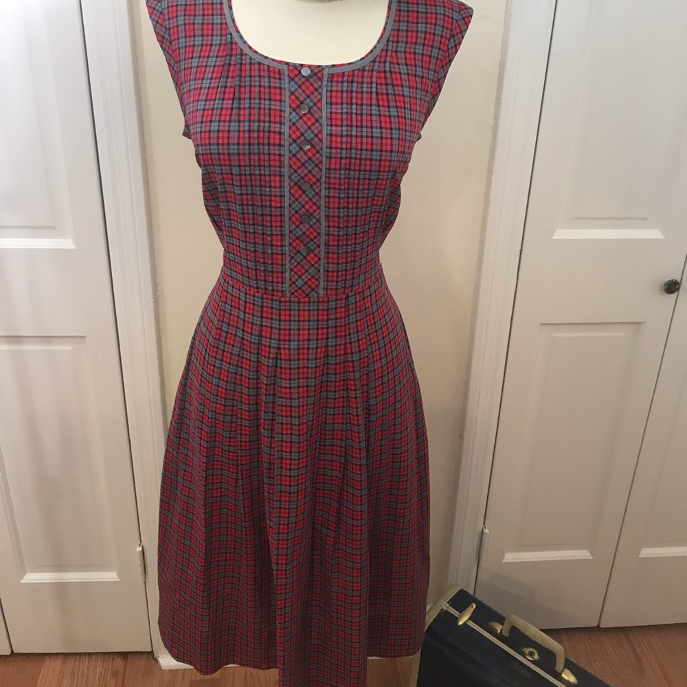 Vintage 1950s red cotton plaid dress